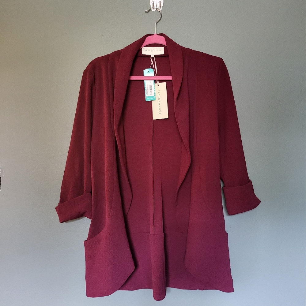 FrenchMauve Maroon Quarter Sleeve Cardigan with Pockets, Size Medium